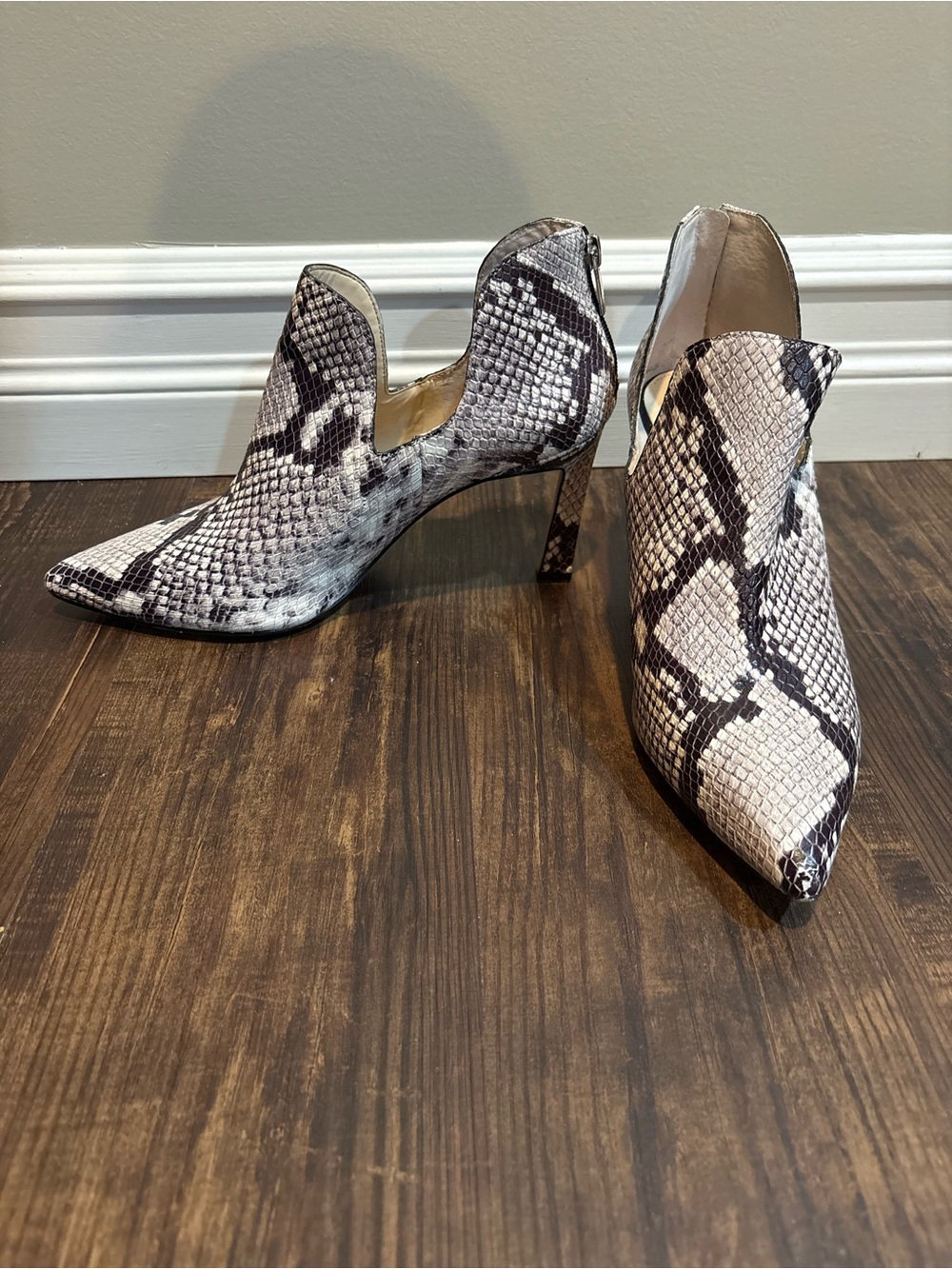 Vince Camuto Snake-Print Pointed Toe High-Heel Booties - Black & White